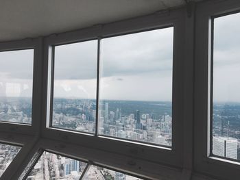 Cityscape seen through window