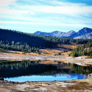 Scenic view of lake with mountains in background