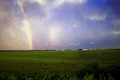 Scenic view of grassy field against cloudy sky