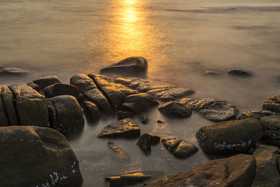 Aerial view of rocks at sea shore