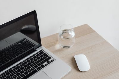 High angle view of laptop on table