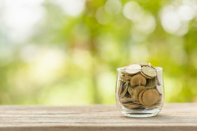 Close-up of glass jar on table