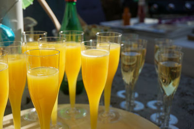 Close up of  glasses with mimosa drinks