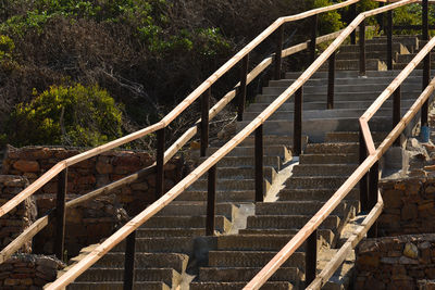 High angle view of steps amidst trees in forest