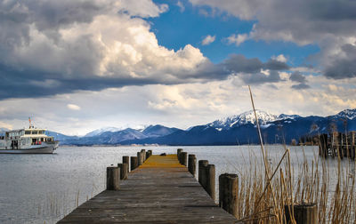 Pier over lake against sky