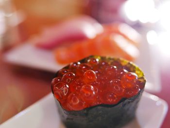 Close-up of caviar in plate on table