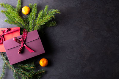 Directly above shot of christmas decorations on table