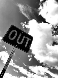 Low angle view of road sign against sky
