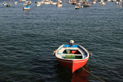 High angle view of nautical vessel on sea