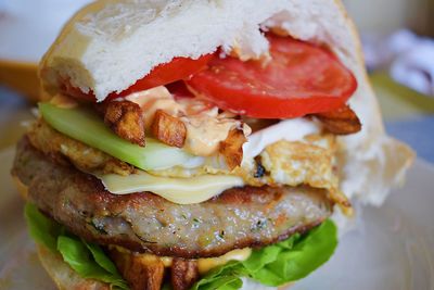 Close-up of burger on plate