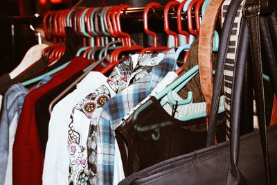 Close-up of garments for sale at store