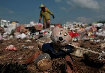 Close-up of stuffed toy on field