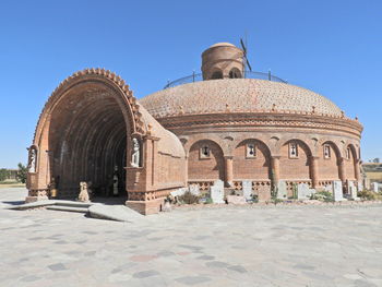 Low angle view of historic building against clear sky