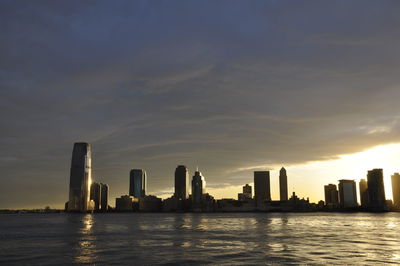 City skyline at sunset