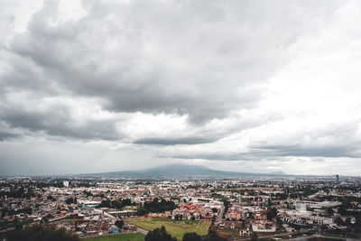 High angle shot of townscape against sky