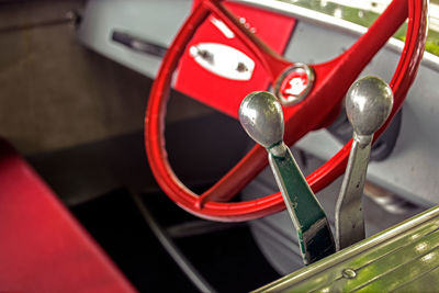 Close-up of vintage boat gearshifts