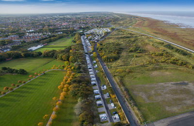 High angle view of landscape during autumn