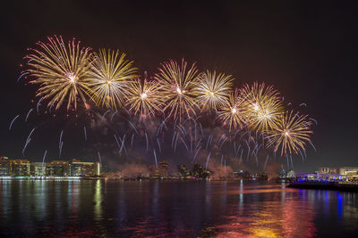 Fireworks above the lake in yas bay for golden jubilee uae national day celebrations in abu dhabi