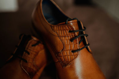 Close-up of brown leather shoes