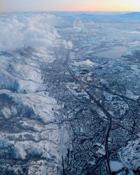 High angle view of snow covered landscape