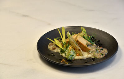 High angle view of food in bowl on table