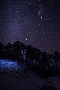 Scenic view of silhouette mountain against sky at night