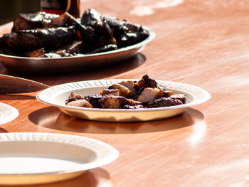 Close-up of food in plate on table