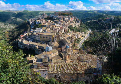 High angle view of buildings in city