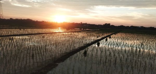 Scenic view of landscape against sky during sunset