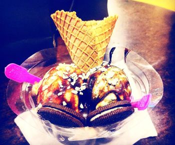Close-up of ice cream on plate