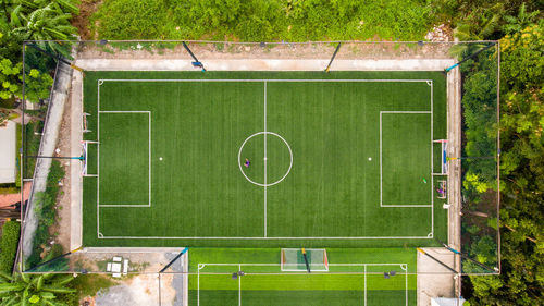 High angle view of soccer field