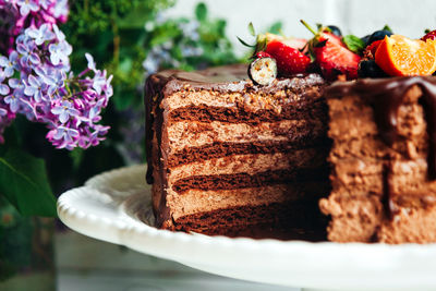 Close-up of cake slice in plate