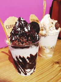 Close-up of ice cream on table