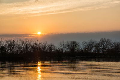 Scenic view of lake against sky during sunset