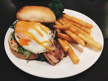 High angle view of breakfast served in plate