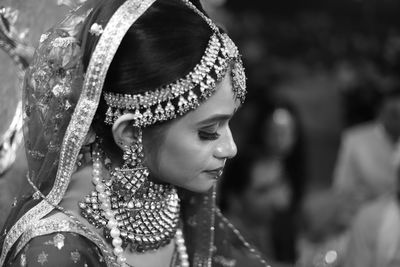 High angle view of beautiful bride wearing jewelries