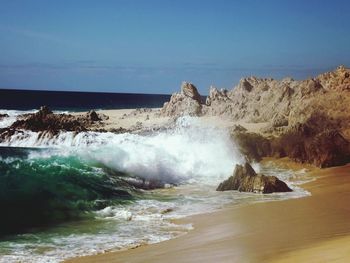 Scenic view of sea against clear sky