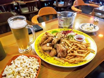 Close-up of served food on table