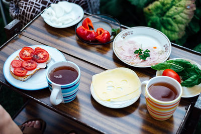 Close-up of breakfast served on table