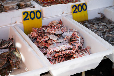 View of fish for sale at market stall