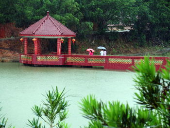 Gazebo in park against sky