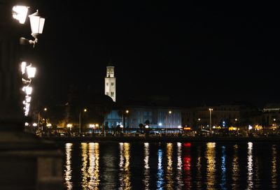 Illuminated fountain at night