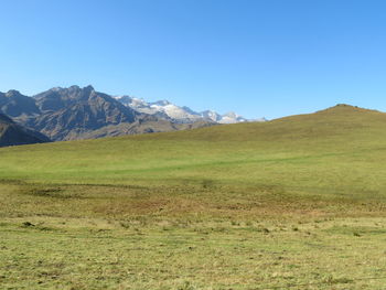 Scenic view of landscape against clear blue sky