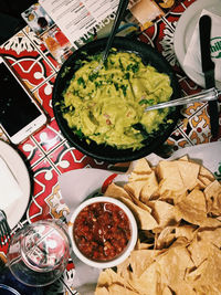 High angle view of meal served in bowl