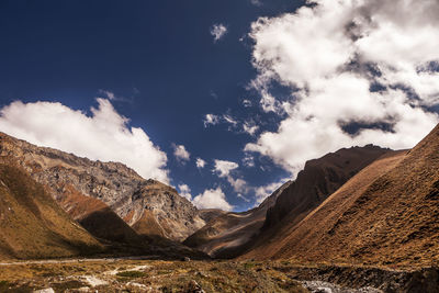 Scenic view of mountains against cloudy sky