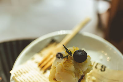 Close-up of dessert served in plate