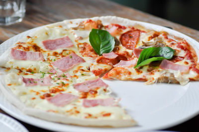 Close-up of pizza on table