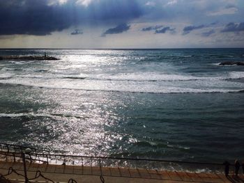 Scenic view of sea against cloudy sky