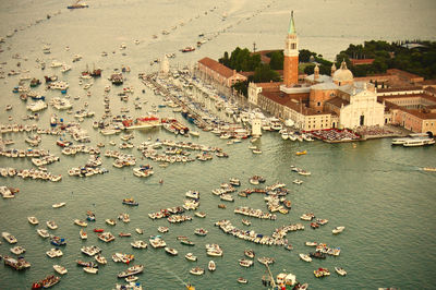 High angle view of city buildings