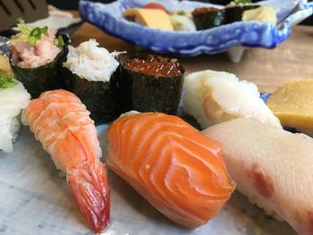 Close-up of sushi served in plate